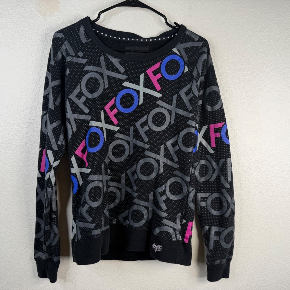 Fox Racing Women's Top Sweatshirt Black Sz M All Over Graphic Pullover